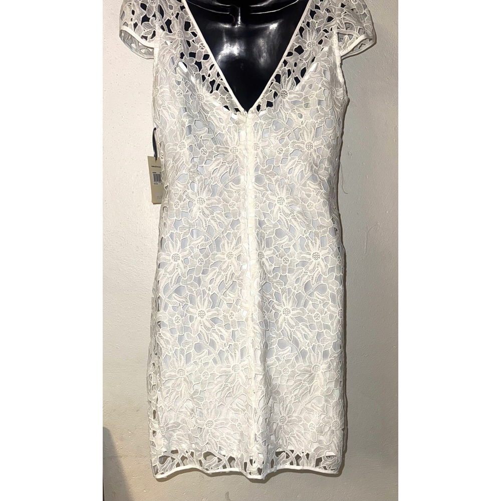 Ali Ro Optic White Lace Overlay Dress Floral Cocktail Party Size 10 - Picture 6 of 7